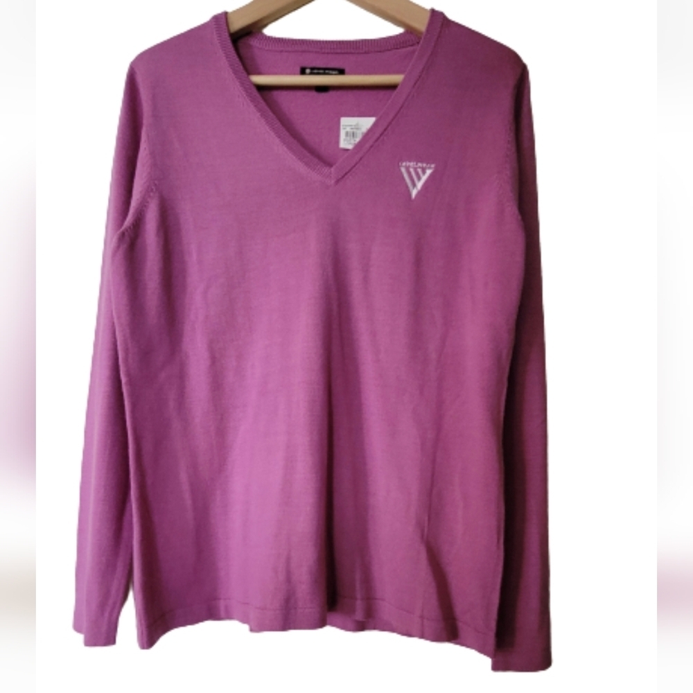 Merino wool blend pink knit V -neck golf sweater sport sweater size L